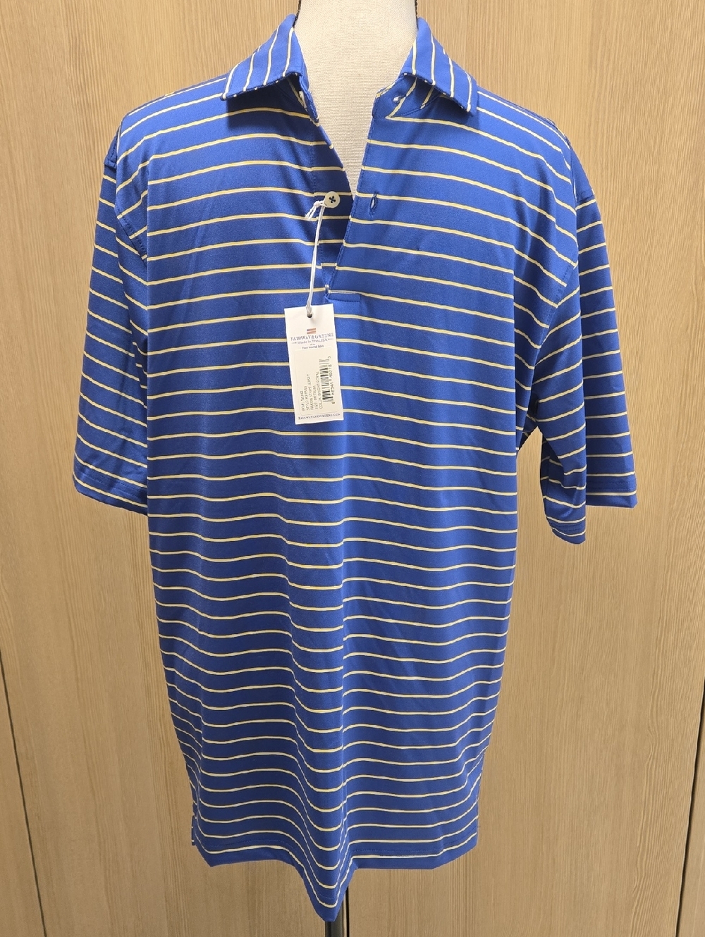 Fairway & Greene Blue Polo with Yellow Stripes